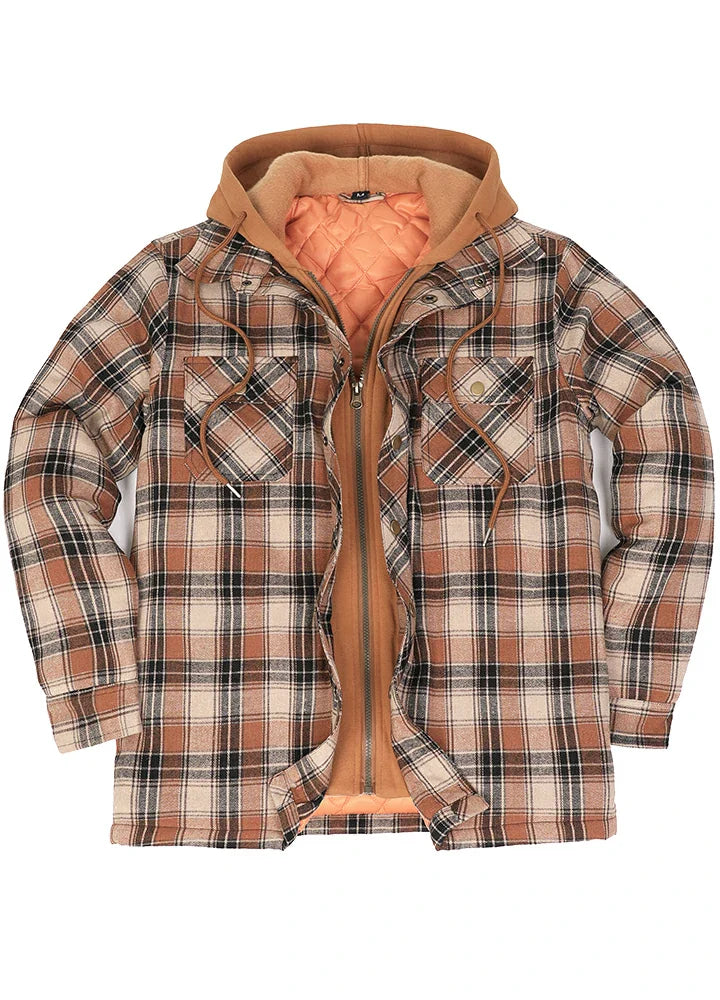 Men's Thicken Plaid Hooded Flannel Jacket with Quilted Lined-11