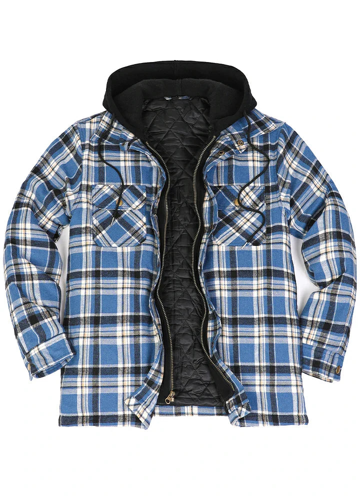 Men's Thicken Plaid Hooded Flannel Jacket with Quilted Lined-7