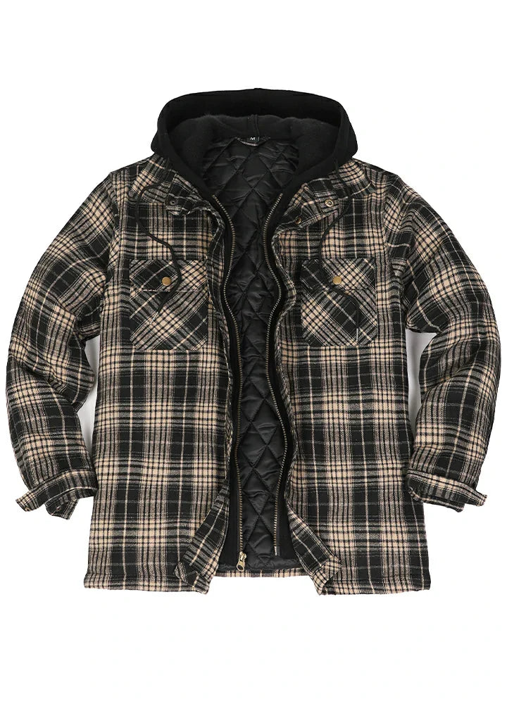 Men's Thicken Plaid Hooded Flannel Jacket with Quilted Lined-6