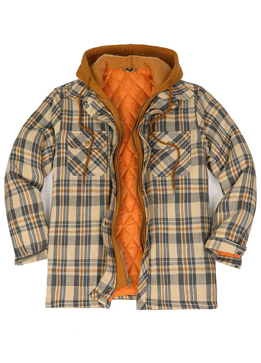 Men's Thicken Plaid Hooded Flannel Jacket with Quilted Lined-10