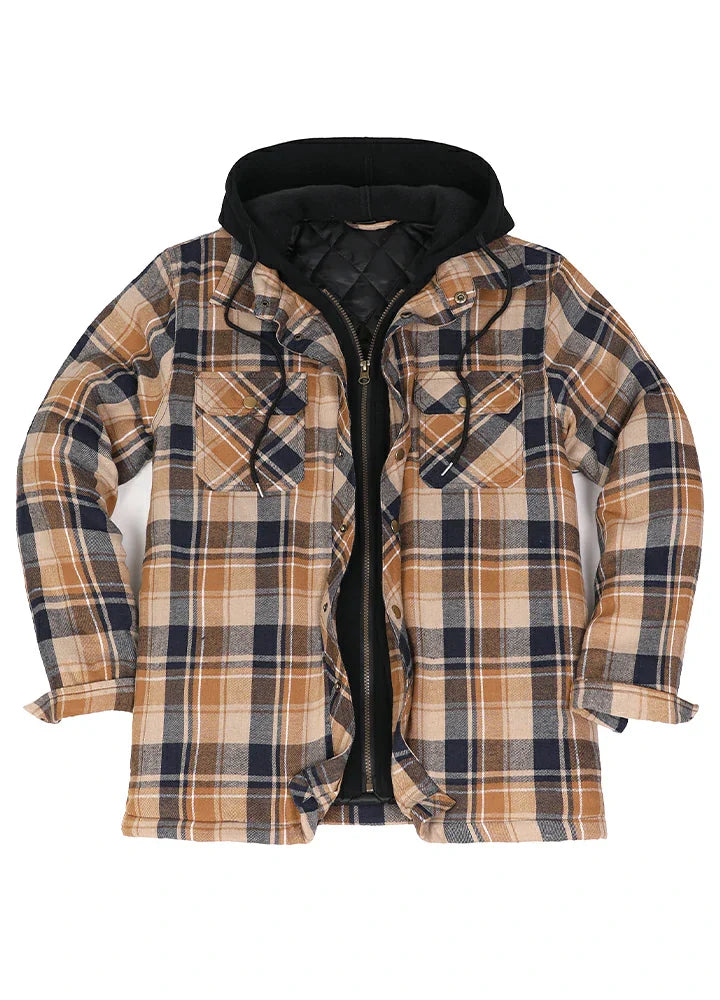 Men's Thicken Plaid Hooded Flannel Jacket with Quilted Lined-13