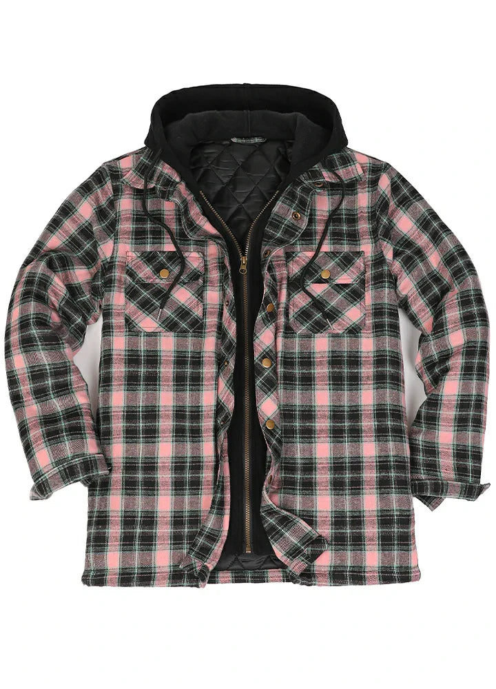 Men's Thicken Plaid Hooded Flannel Jacket with Quilted Lined-12