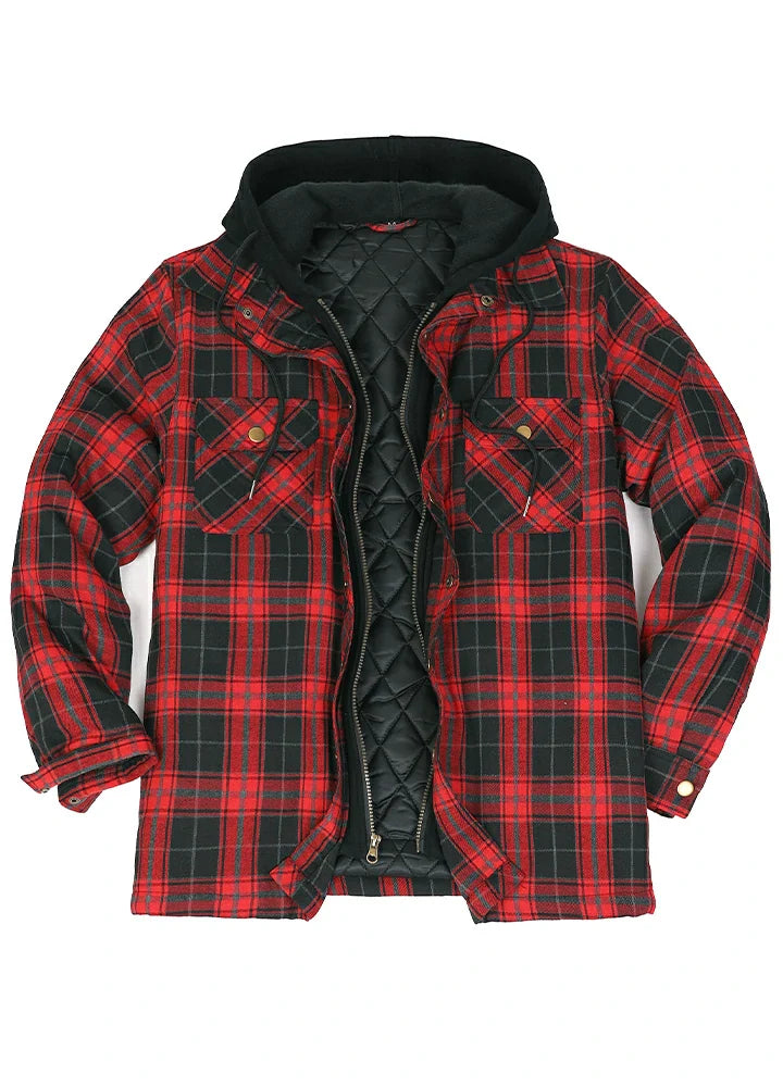 Men's Thicken Plaid Hooded Flannel Jacket with Quilted Lined-8