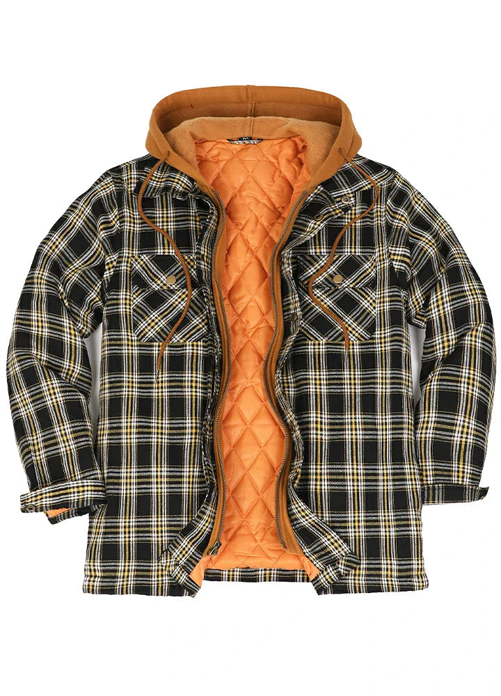 Men's Thicken Plaid Hooded Flannel Jacket with Quilted Lined-0