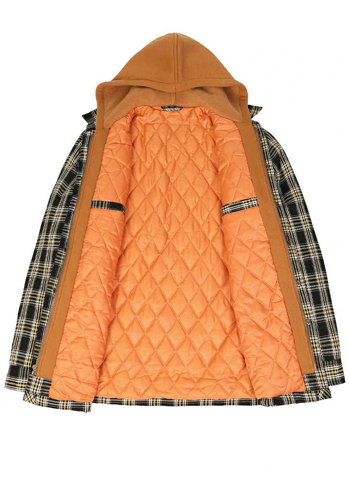 Men's Thicken Plaid Hooded Flannel Jacket with Quilted Lined-2