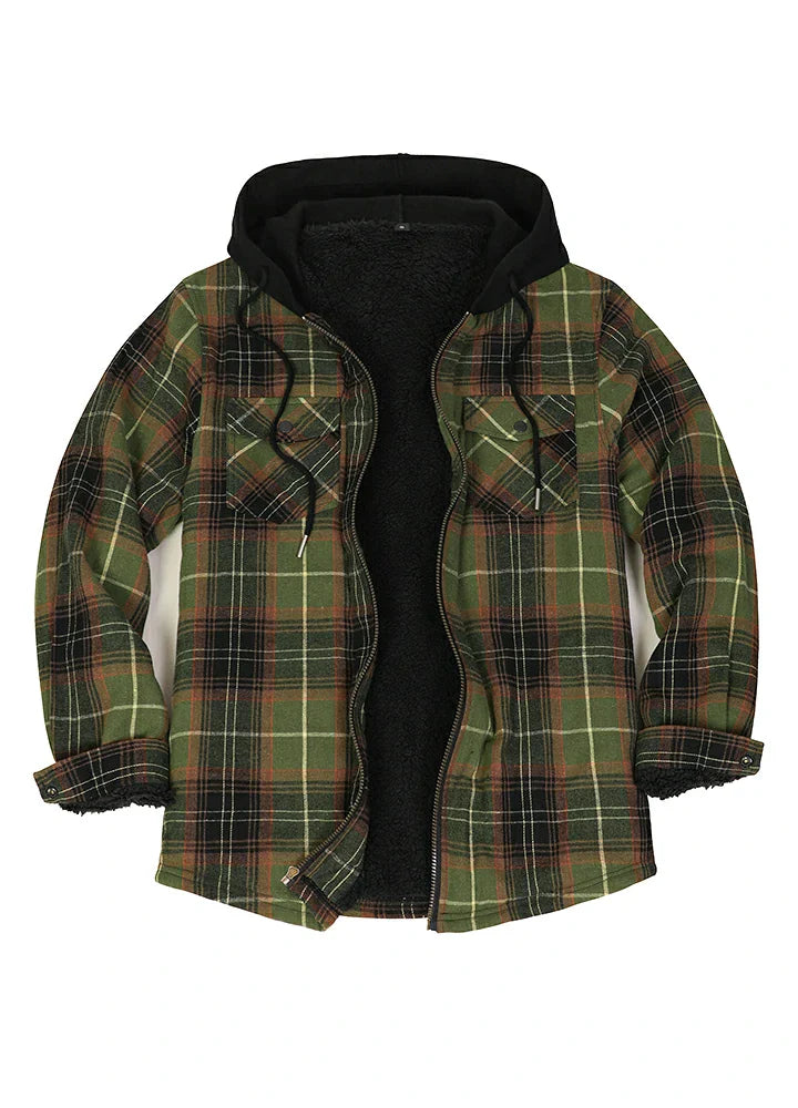 Men's Sherpa Lined Full Zip Up Flannel Plaid Hooded Jacket-6