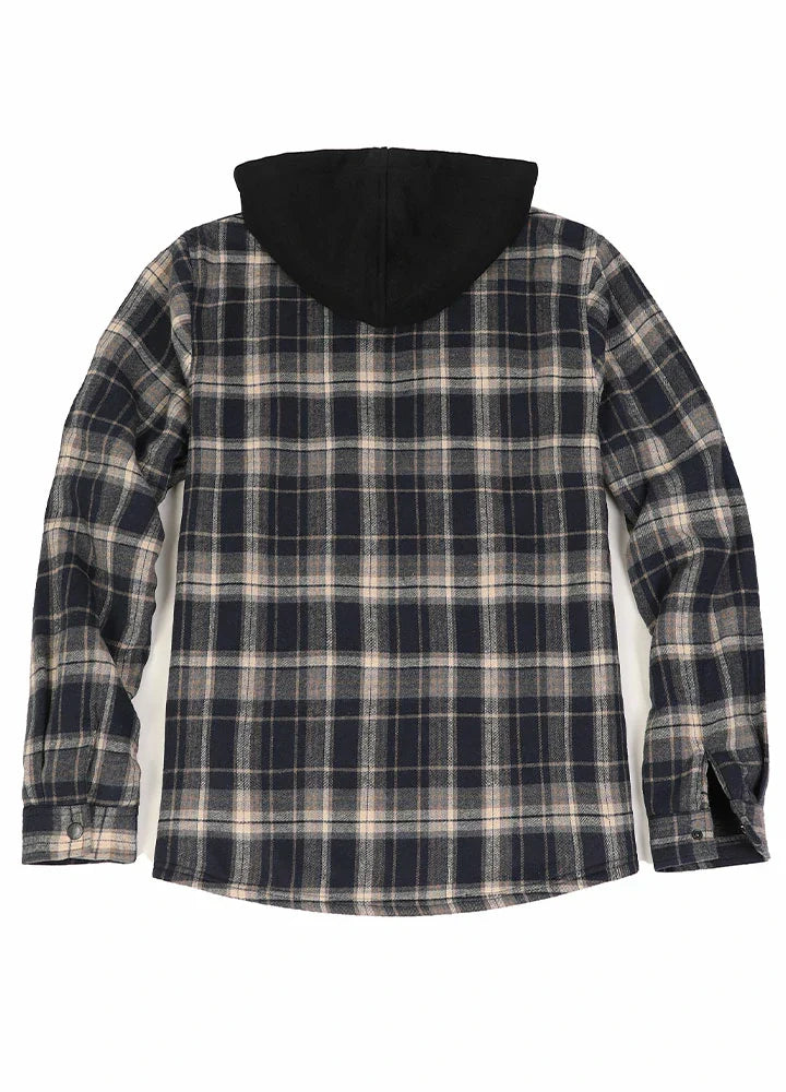 Men's Sherpa Lined Flannel Shirt Jacket with Hood,Plaid Shirt-Jac-4
