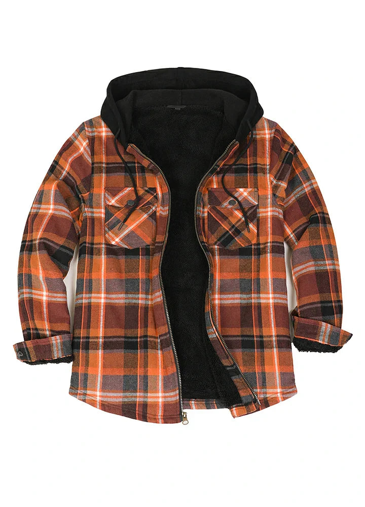 Men's Sherpa Lined Flannel Shirt Jacket with Hood,Plaid Shirt-Jac-15