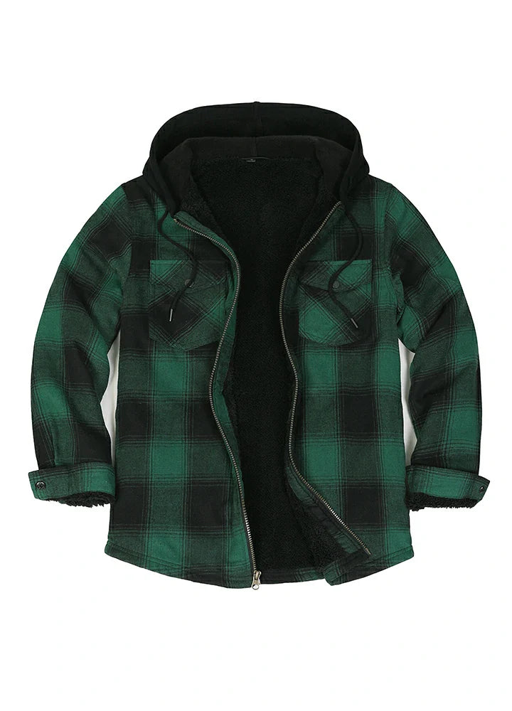 Men's Sherpa Lined Flannel Shirt Jacket with Hood,Plaid Shirt-Jac-16