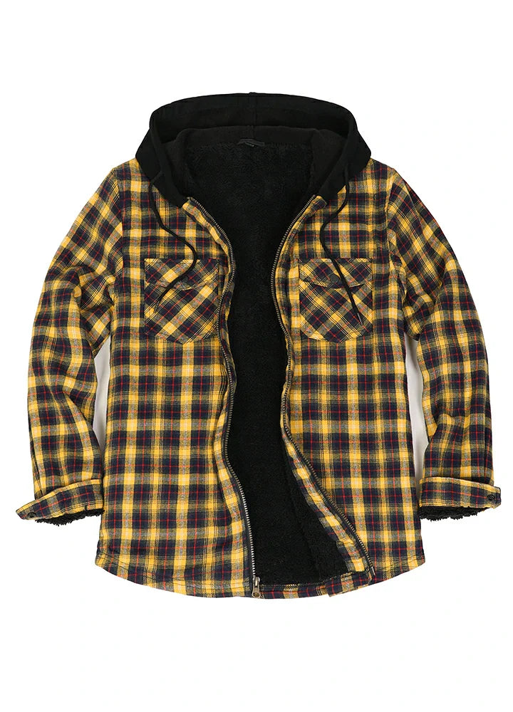 Men's Sherpa Lined Flannel Shirt Jacket with Hood,Plaid Shirt-Jac-11