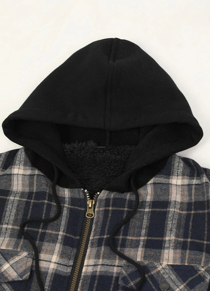 Men's Sherpa Lined Flannel Shirt Jacket with Hood,Plaid Shirt-Jac-2