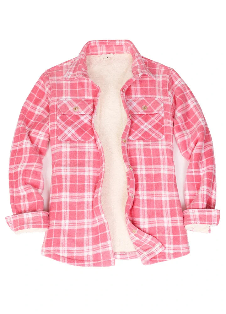 Women's Sherpa Lined Shirt Jacket Button Up Plaid Jacket-0