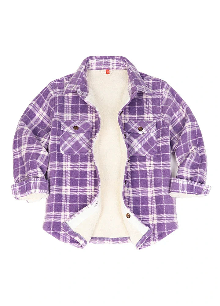 Boys Sherpa Lined Buffalo Plaid Fleece Button Down Shirt Jacket-Kids-7