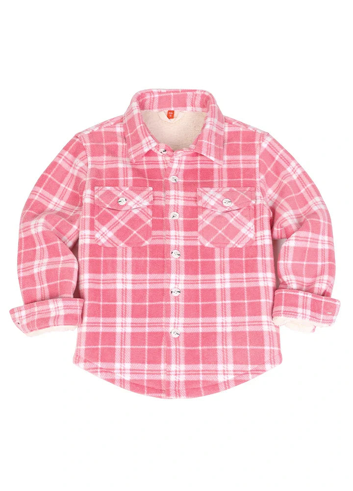 Boys Sherpa Lined Buffalo Plaid Fleece Button Down Shirt Jacket-Kids-20