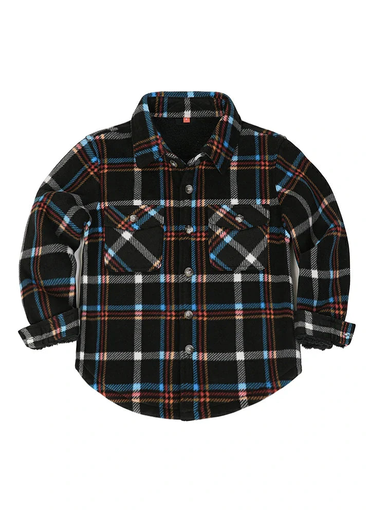 Boys Sherpa Lined Buffalo Plaid Fleece Button Down Shirt Jacket-Kids-6