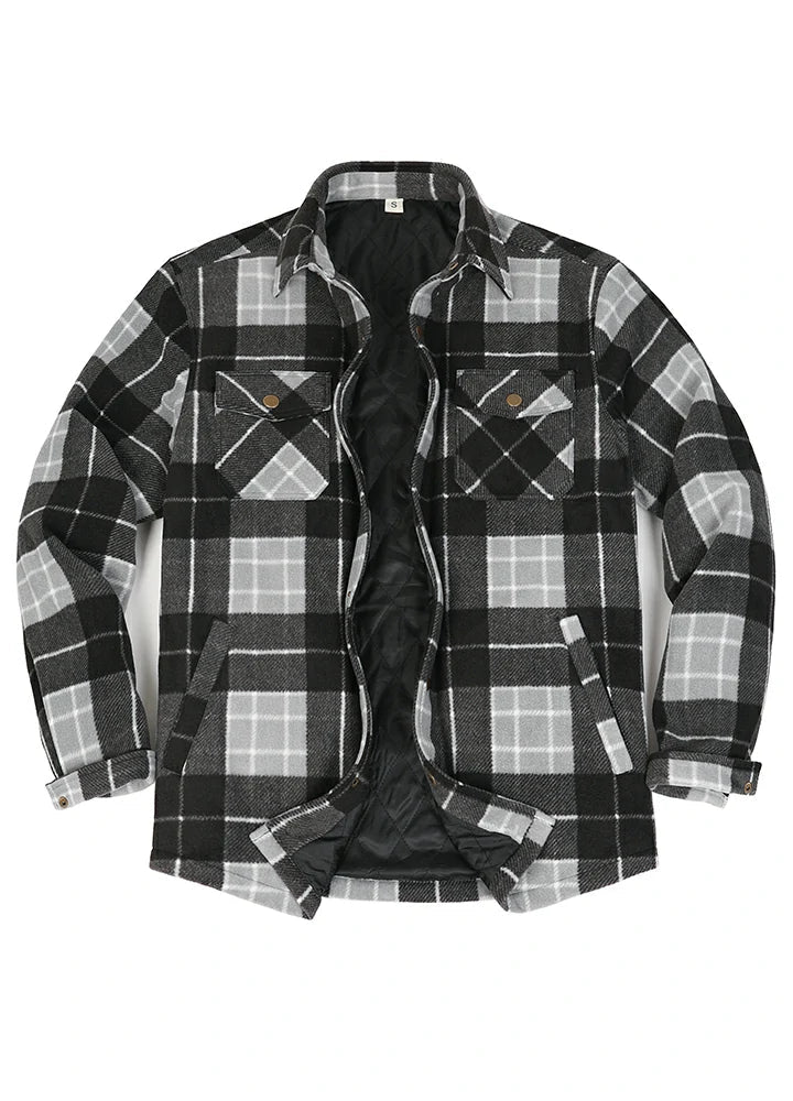 Men's Quilted Lined Snap Button Shirt Jacket-14