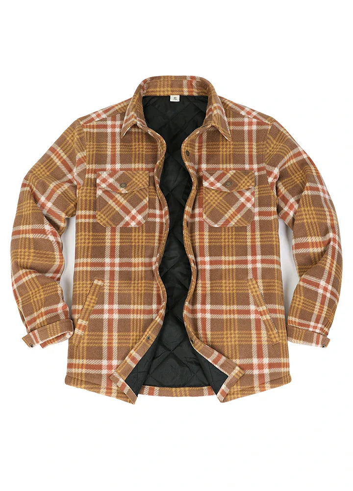 Men's Quilted Lined Snap Button Shirt Jacket-15