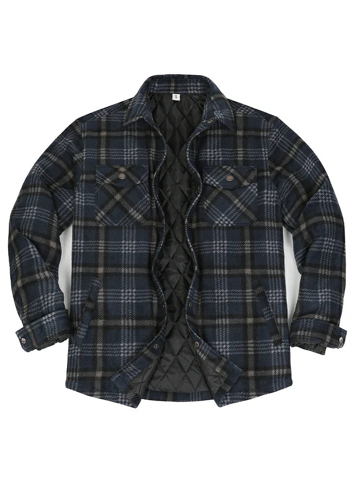 Men's Quilted Lined Snap Button Shirt Jacket-5