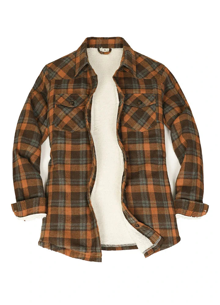 Women's Cozy Flannel Shirt Jacket,Sherpa-Lined Jacket-6