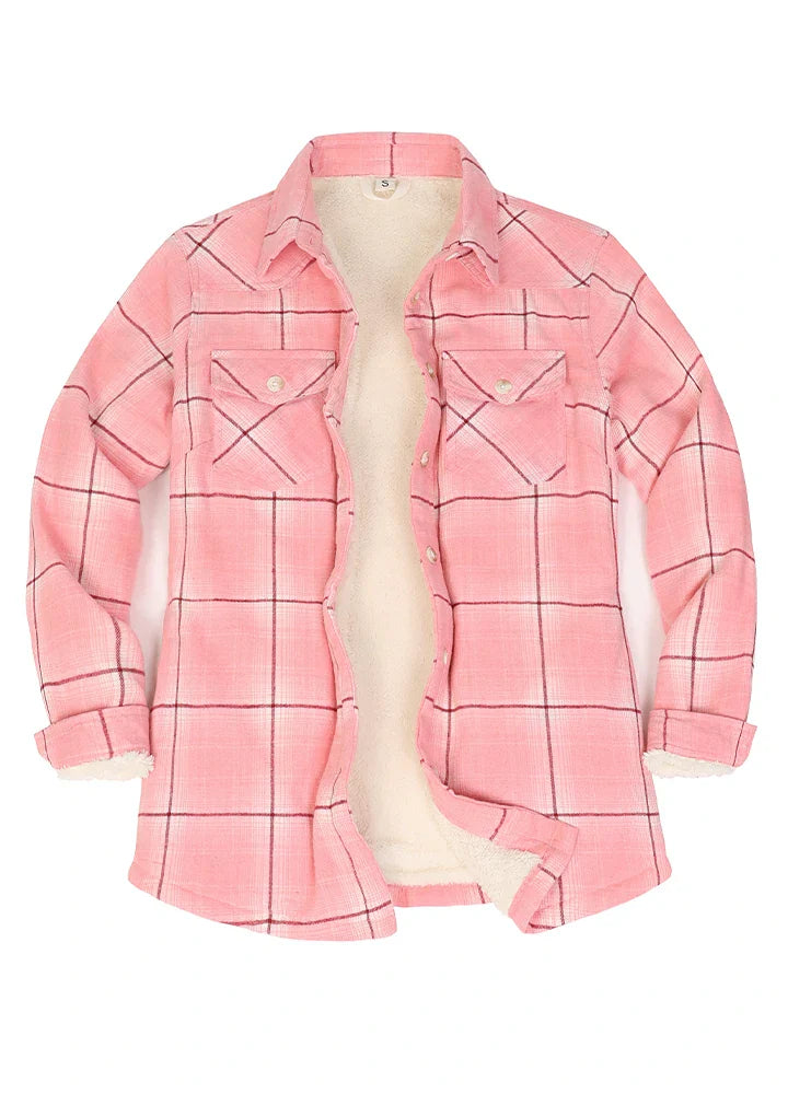 Women's Cozy Flannel Shirt Jacket,Sherpa-Lined Jacket-7