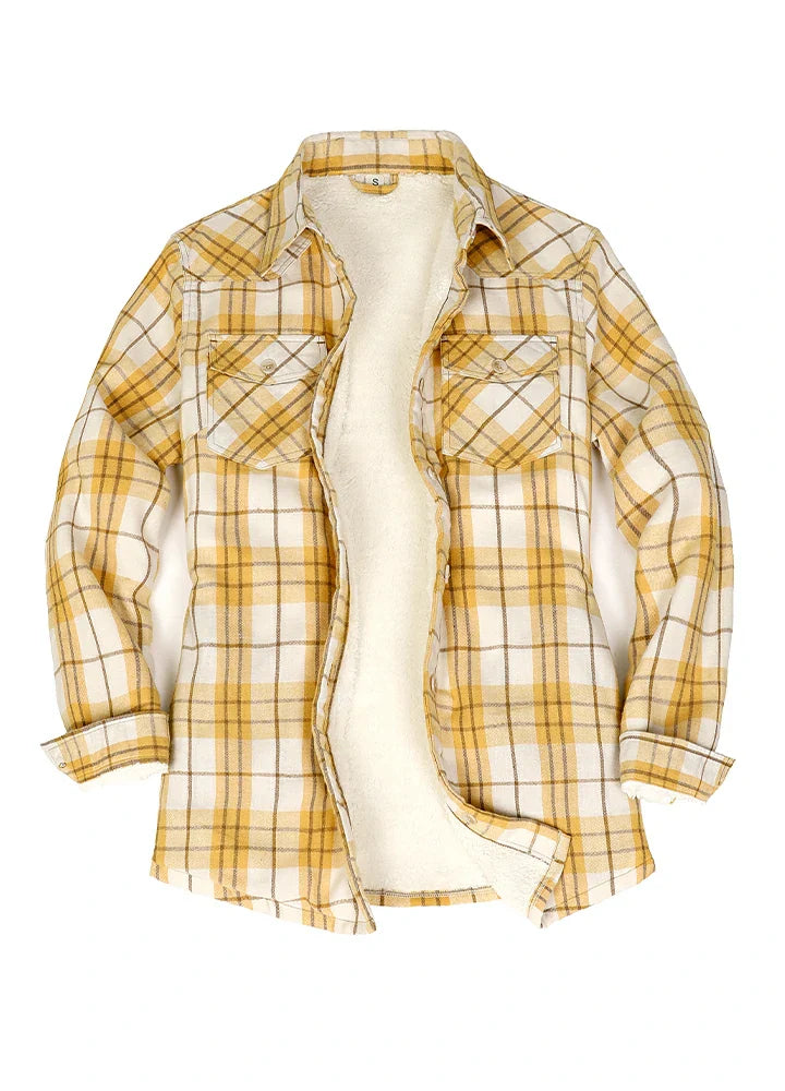 Women's Cozy Flannel Shirt Jacket,Sherpa-Lined Jacket-5