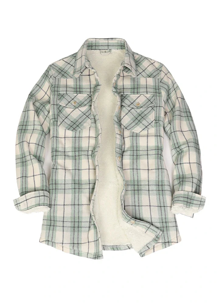 Women's Cozy Flannel Shirt Jacket,Sherpa-Lined Jacket-0