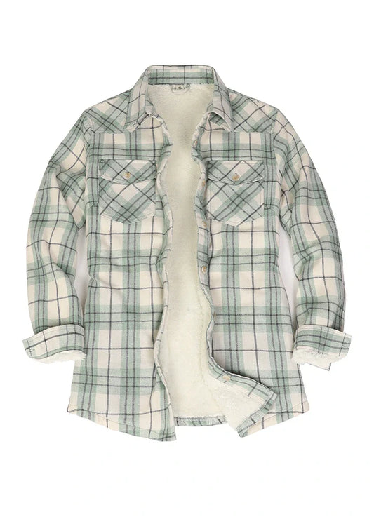 Women's Cozy Flannel Shirt Jacket,Sherpa-Lined Jacket-0