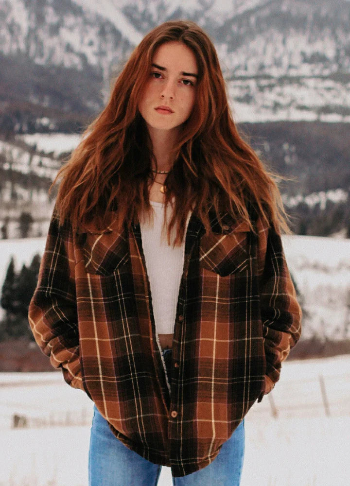 Women's Sherpa Lined Flannel Shirt Jacket, Button Down-5