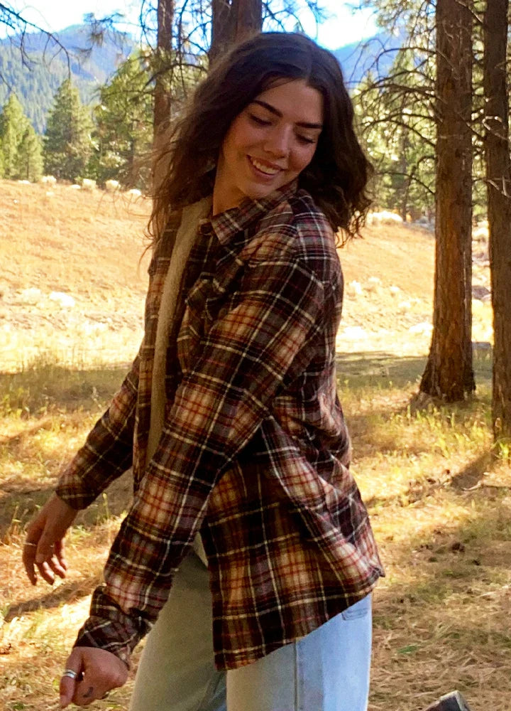 Women's Sherpa Lined Flannel Shirt Jacket, Button Down-8