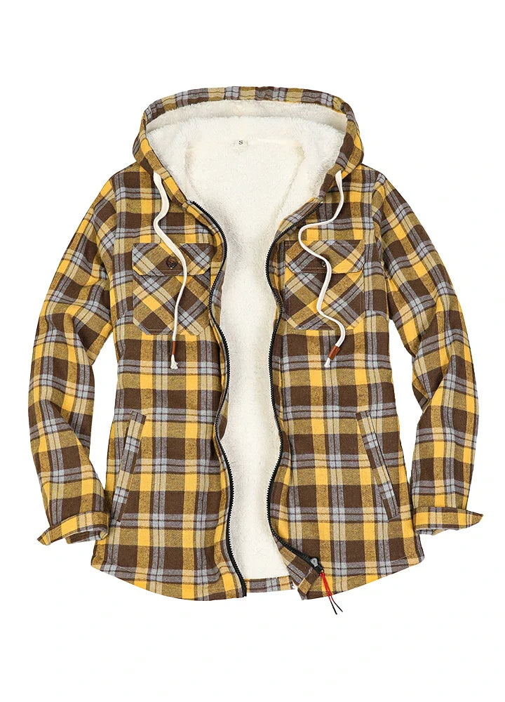 Women's Sherpa Lined Flannel Hooded Jacket With Zip Up-5
