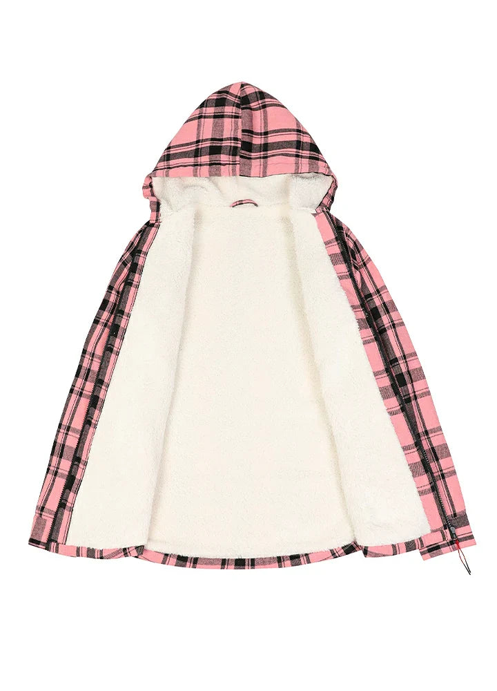 Women's Sherpa Lined Flannel Hooded Jacket With Zip Up-2