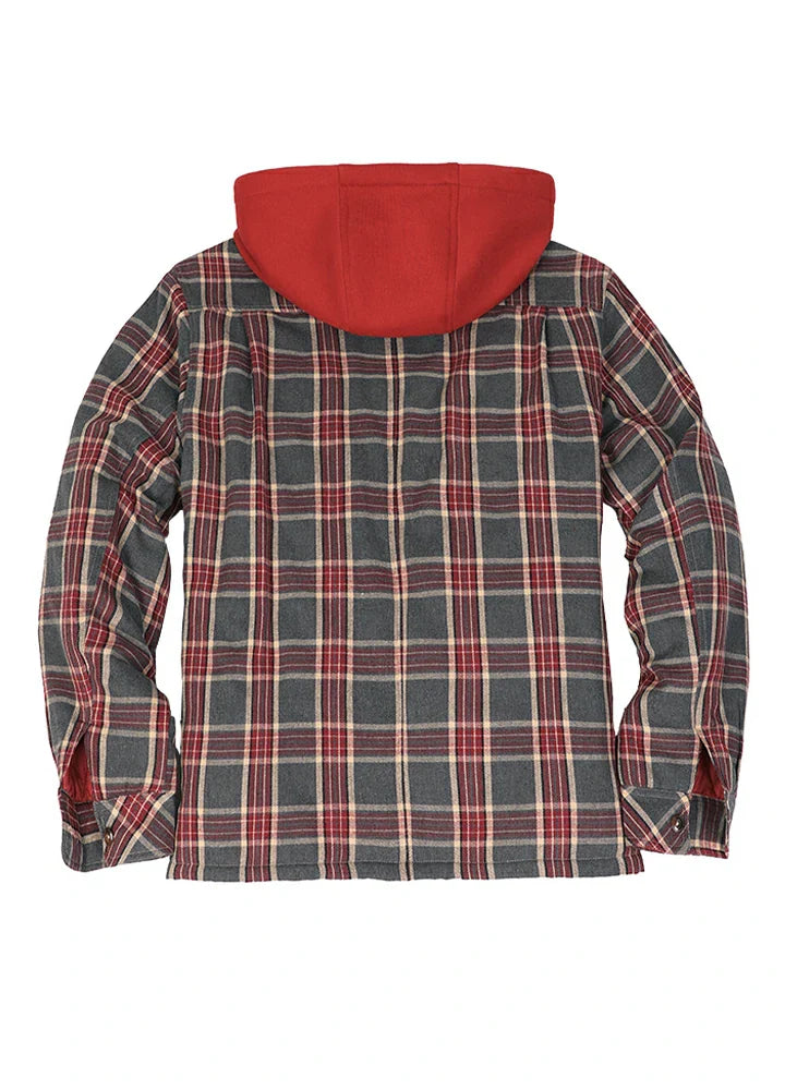 Men's Button Up Plaid Hooded Jacket With Quilted Lining-1
