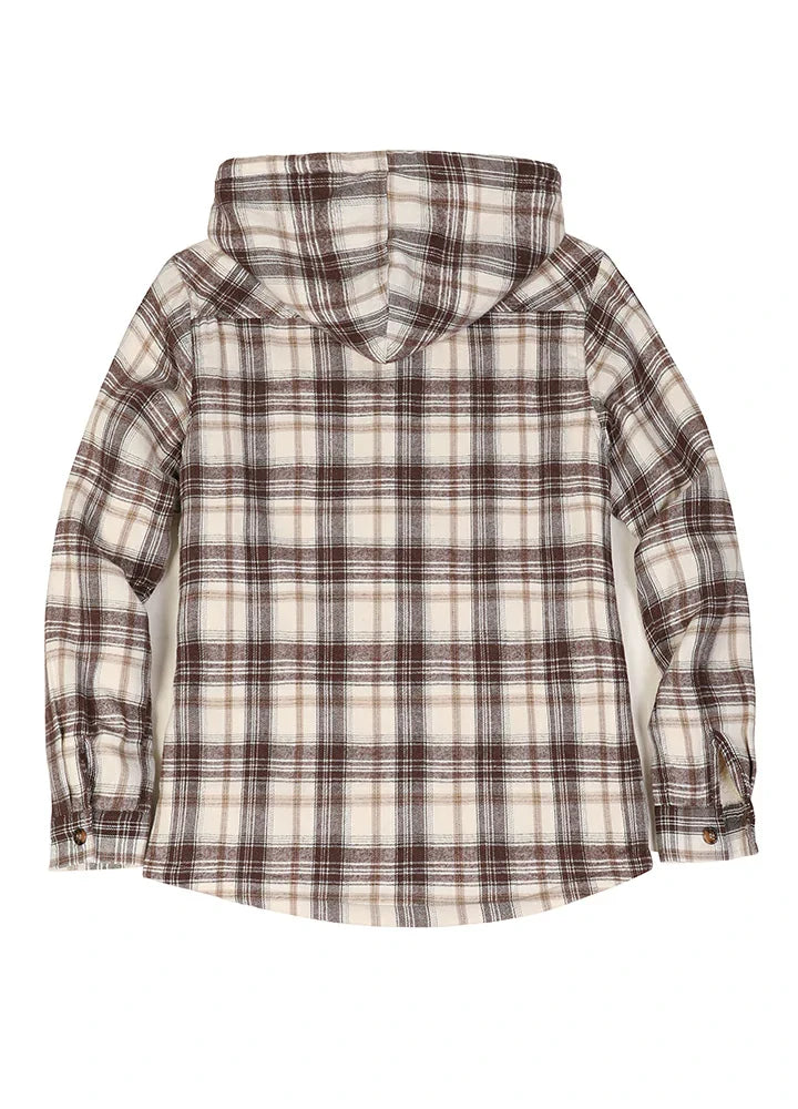 Women's Sherpa Lined Flannel Jacket with Hood, Button Up Plaid-4