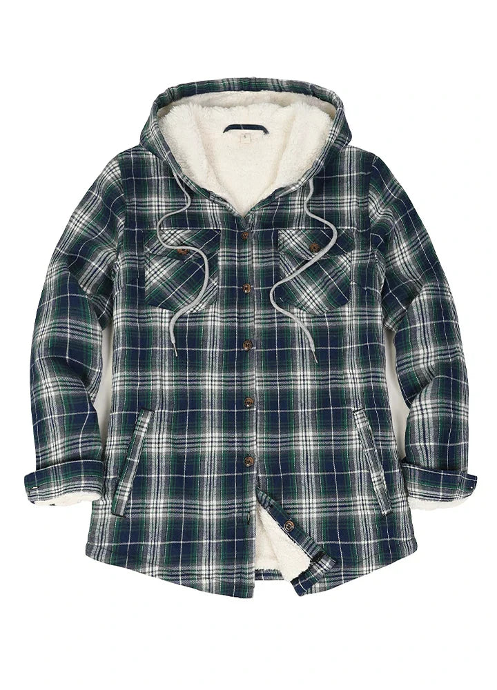 Women's Sherpa Lined Flannel Jacket with Hood, Button Up Plaid-6
