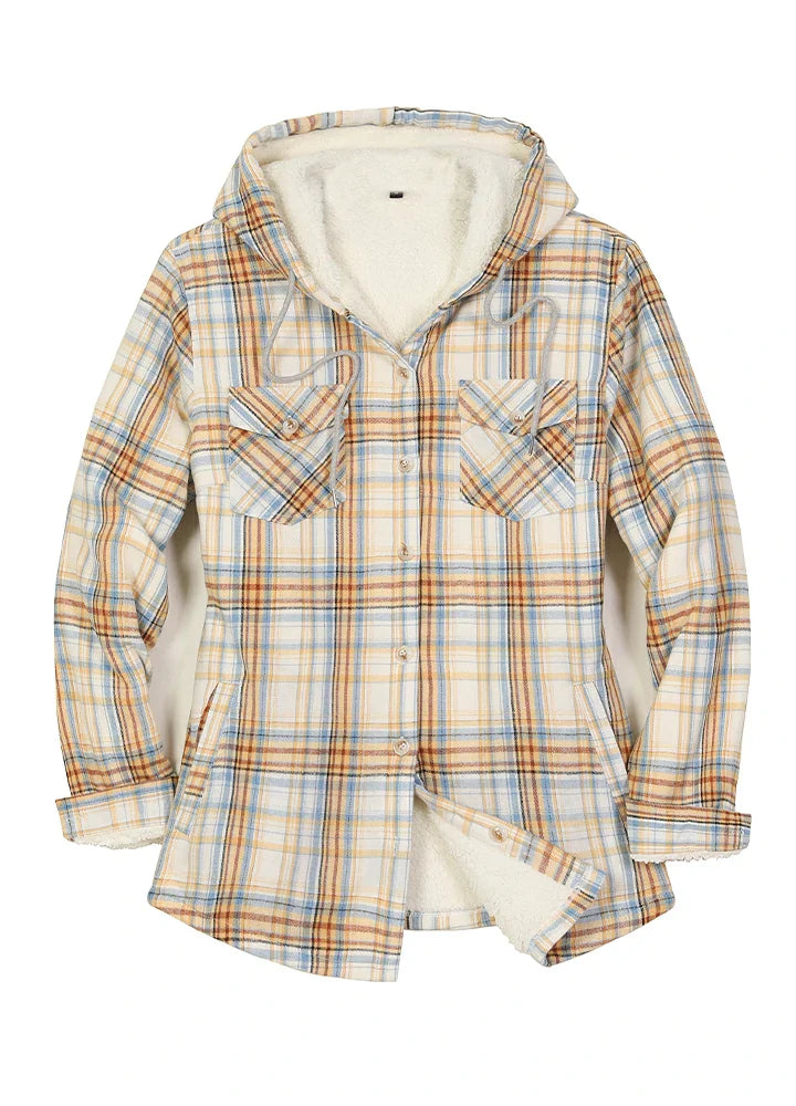 Women's Sherpa Lined Flannel Jacket with Hood, Button Up Plaid-9