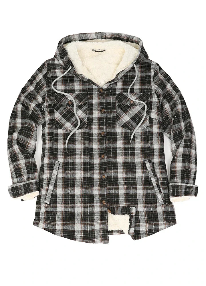 Women's Sherpa Lined Flannel Jacket with Hood, Button Up Plaid-19