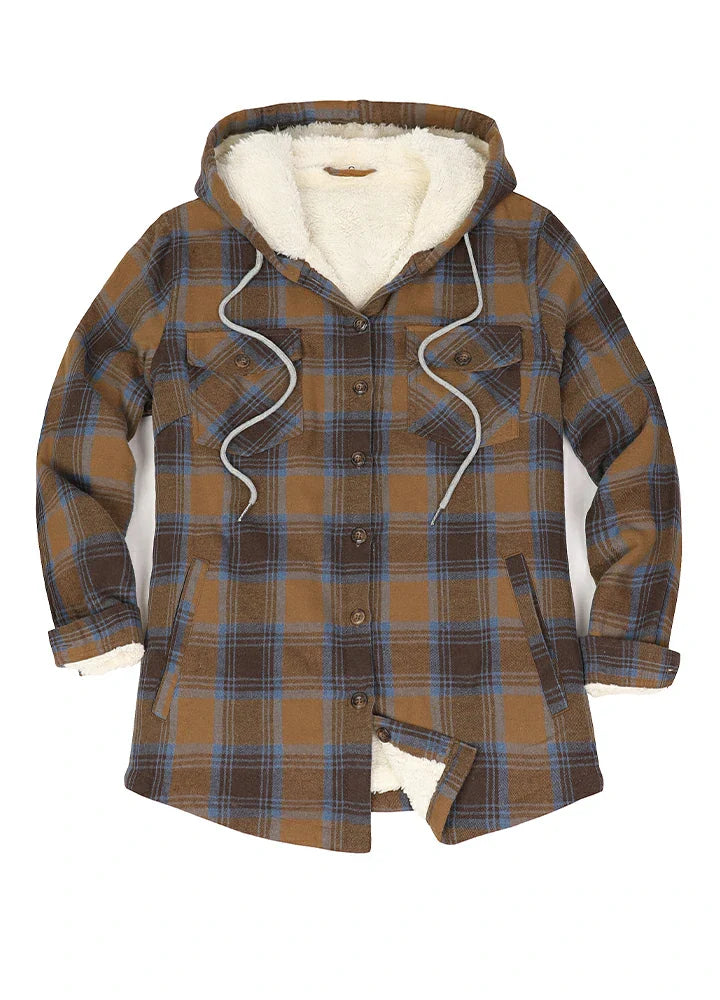 Women's Sherpa Lined Flannel Jacket with Hood, Button Up Plaid-23