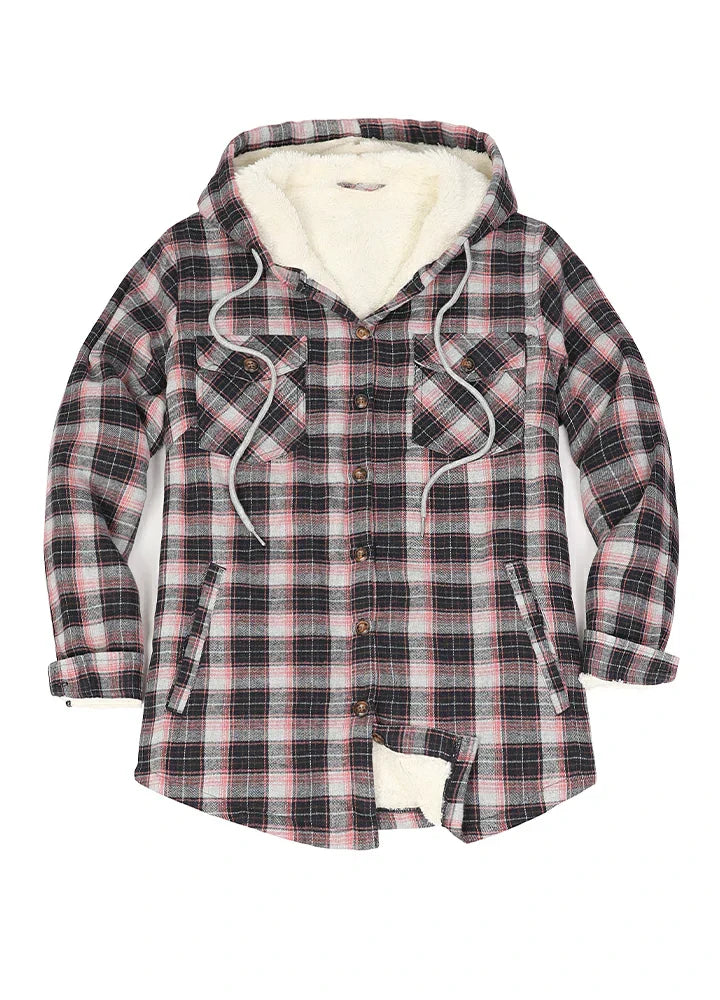Women's Sherpa Lined Flannel Jacket with Hood, Button Up Plaid-21