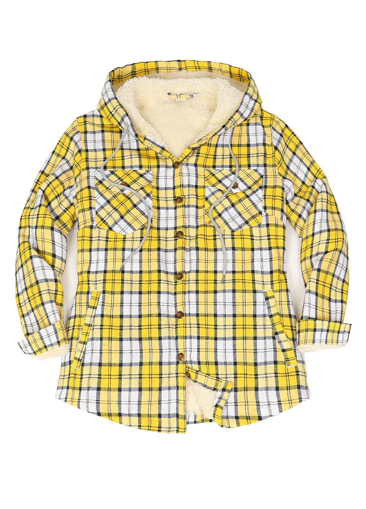 Women's Sherpa Lined Flannel Jacket with Hood, Button Up Plaid-20