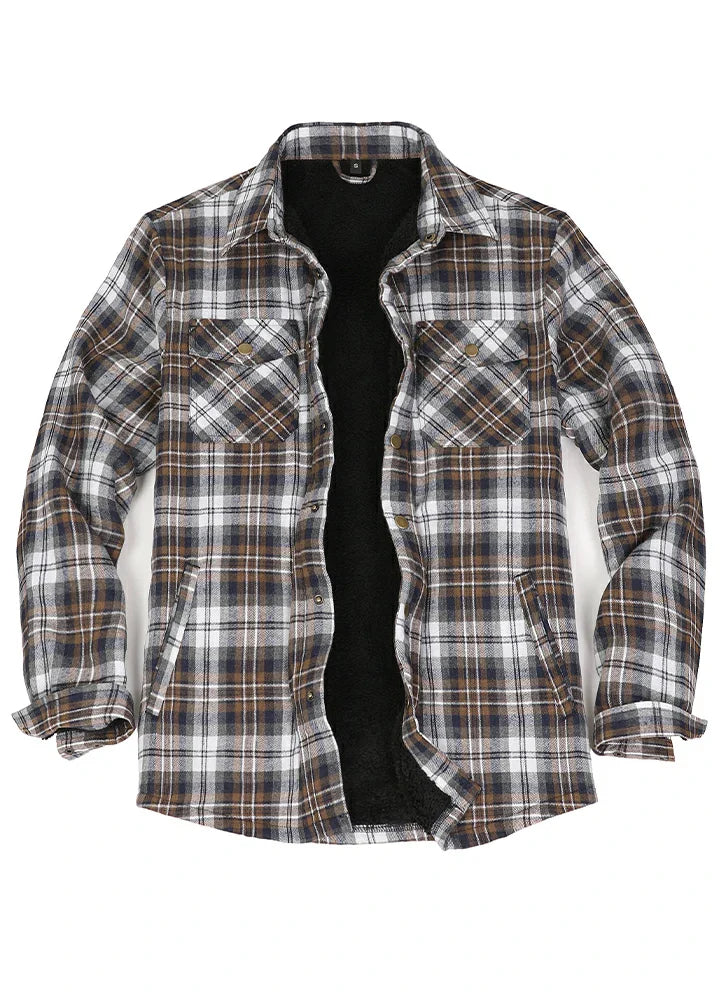 Men's Snap Front Flannel Shirt Jacket, Sherpa-Lined Plaid Shacket-18