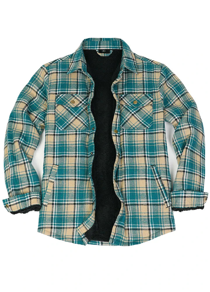 Men's Snap Front Flannel Shirt Jacket, Sherpa-Lined Plaid Shacket-17