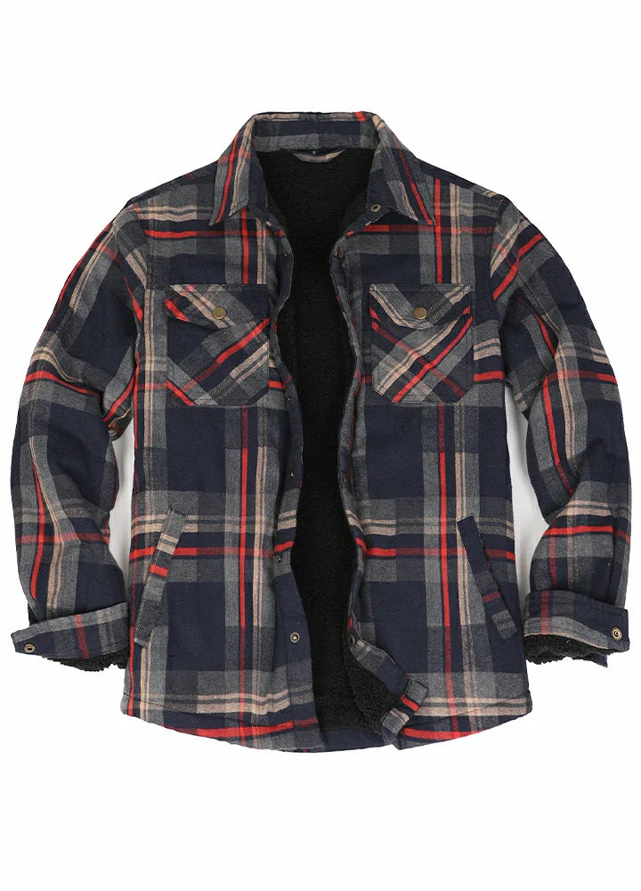 Men's Snap Front Flannel Shirt Jacket, Sherpa-Lined Plaid Shacket-16