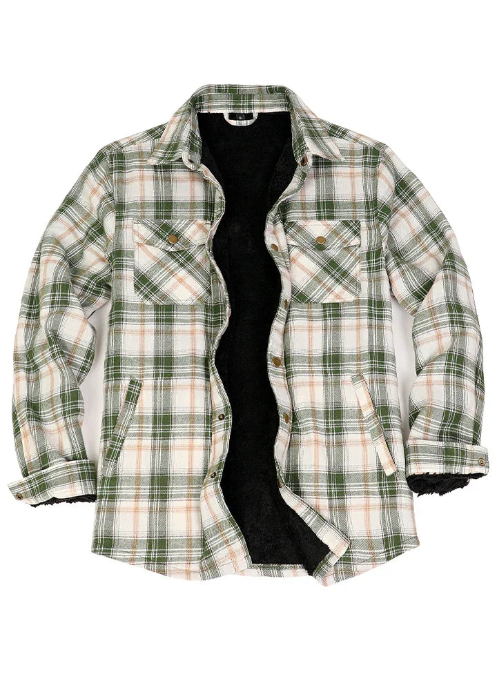 Men's Snap Front Flannel Shirt Jacket, Sherpa-Lined Plaid Shacket-19