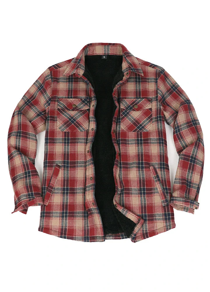 Men's Snap Front Flannel Shirt Jacket, Sherpa-Lined Plaid Shacket-15