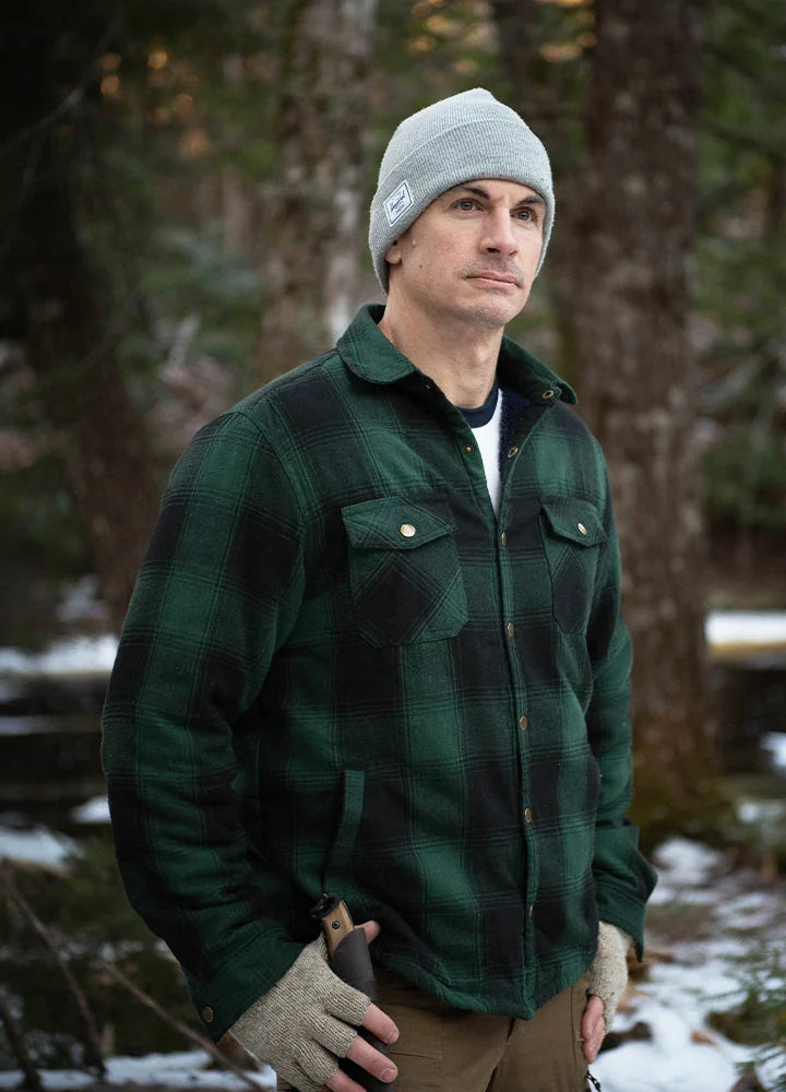 Men's Snap Front Flannel Shirt Jacket, Sherpa-Lined Plaid Shacket-0