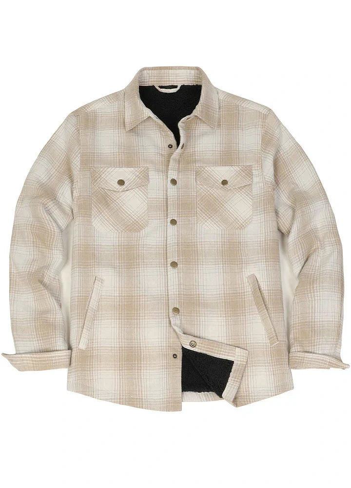 Men's Snap Front Flannel Shirt Jacket, Sherpa-Lined Plaid Shacket-11