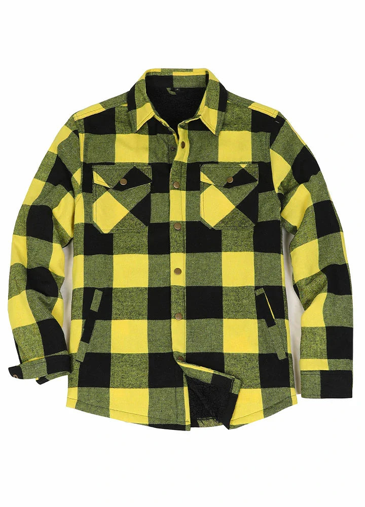 Men's Snap Front Flannel Shirt Jacket, Sherpa-Lined Plaid Shacket-13
