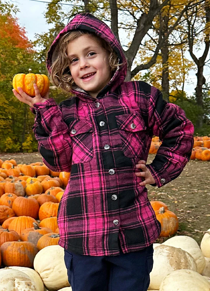 Girls Hooded Plaid Flannel Shirt Jacket,Sherpa Lined-5