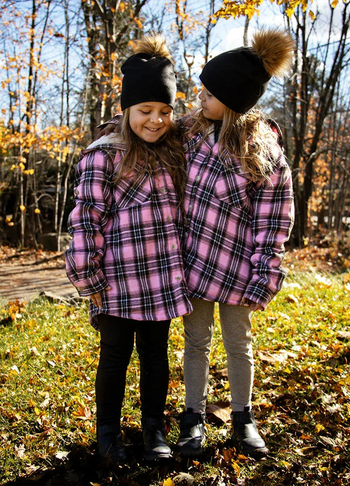 Girls Hooded Plaid Flannel Shirt Jacket,Sherpa Lined-0
