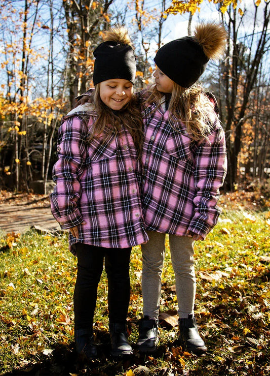 Girls Hooded Plaid Flannel Shirt Jacket,Sherpa Lined-0